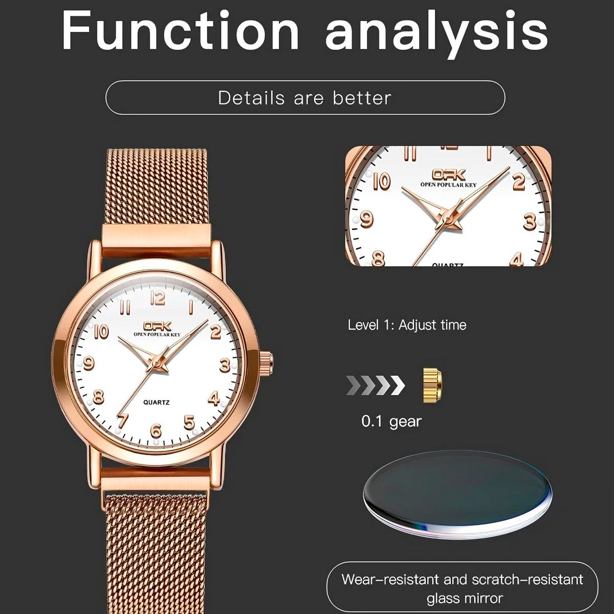 GENERICO - Reloj Opk De Pulsera Para Mujer Oro Rosa 8115