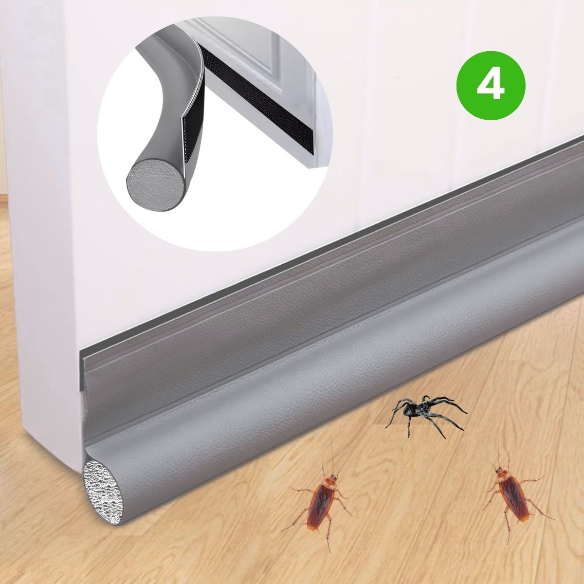 HOGARMAS - Set de 4 Burlete Adhesivo para Puerta con Velcro para Fácil Limpieza Gris