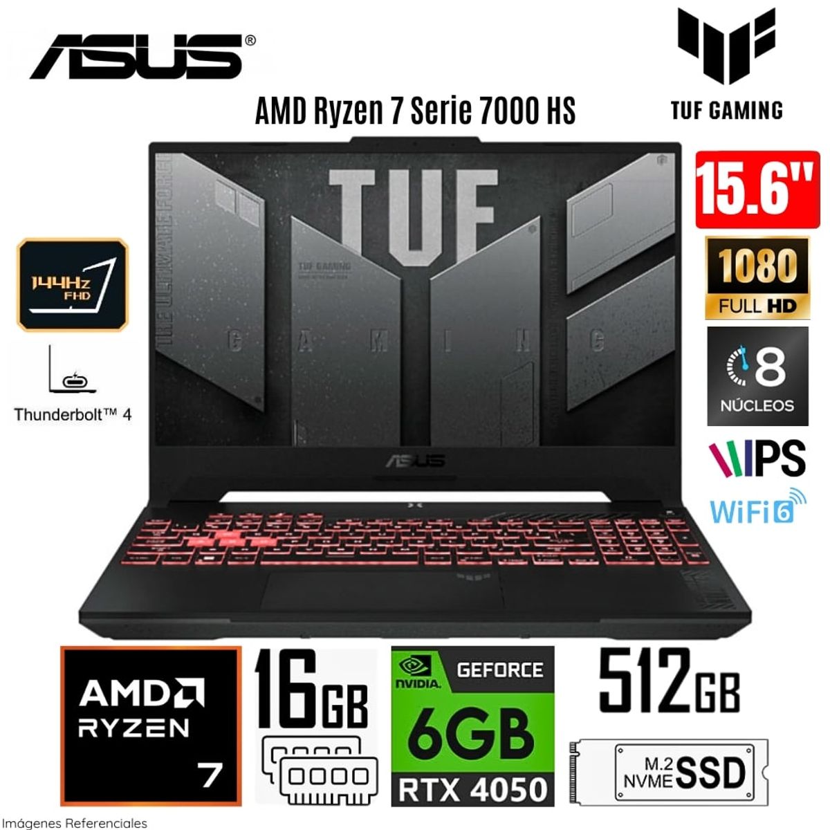 ASUS - Laptop Asus TUF Gaming AMD Ryzen7 7735HS 16GB RAM 512GB SSD RTX 4050-6GB 156 FHD FA507NU-LP031