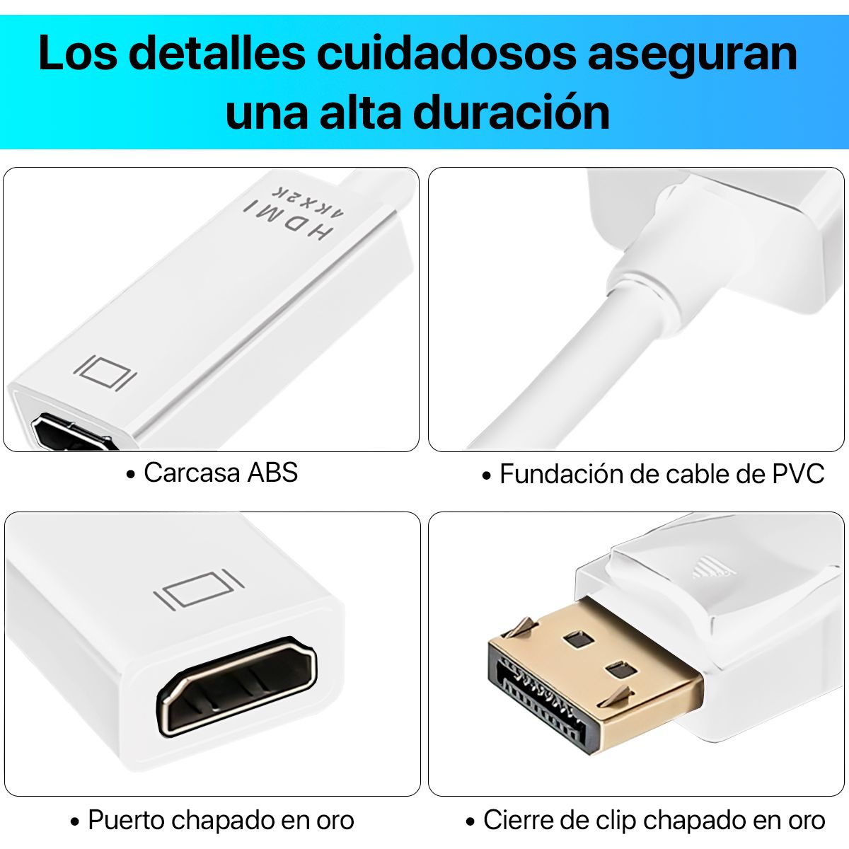 GENERICO - Adaptador Convertidor de cable DisplyPort a Hdmi Blanco