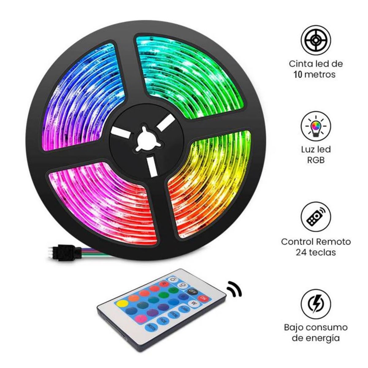 GENERICO - Cinta LED RGB con Control Iluminación Decorativa para Todo Espacio