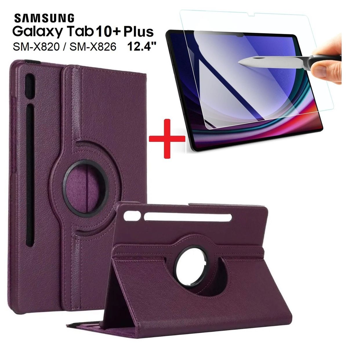 GENERICO - Funda Giratoria + Mica para Samsung Tab S10 Plus 12.4 SM-X820 X826