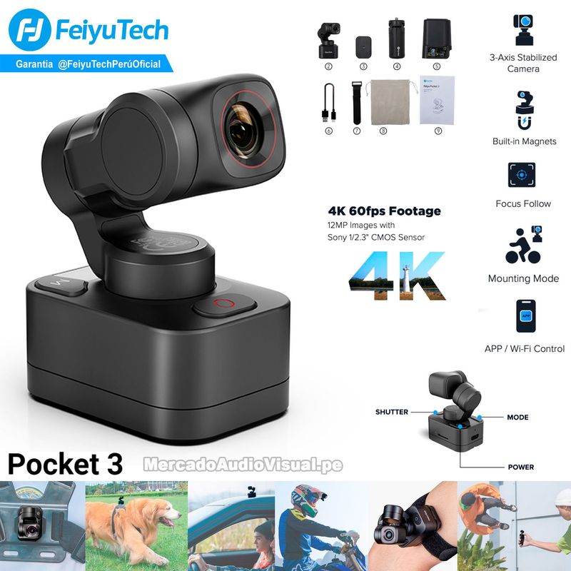 FEIYUTECH - FEIYU - POCKET 3 - GIMBAL Estabilizador - Cámara de acción 4K