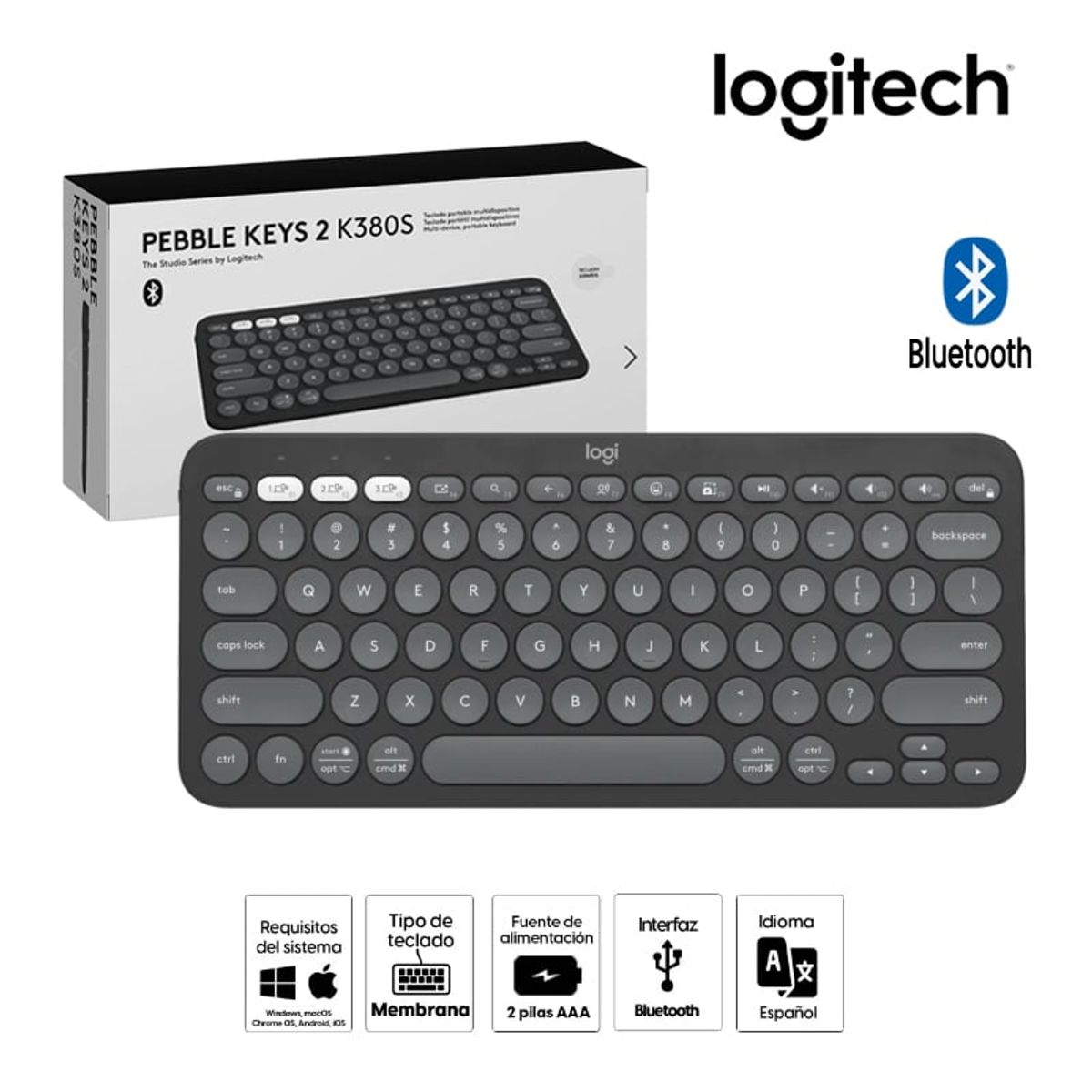 LOGITECH - TECLADO LOGITECH PEBBLE 2 K380S BLUETOOTH/WIRELESS SP GRAPHITE