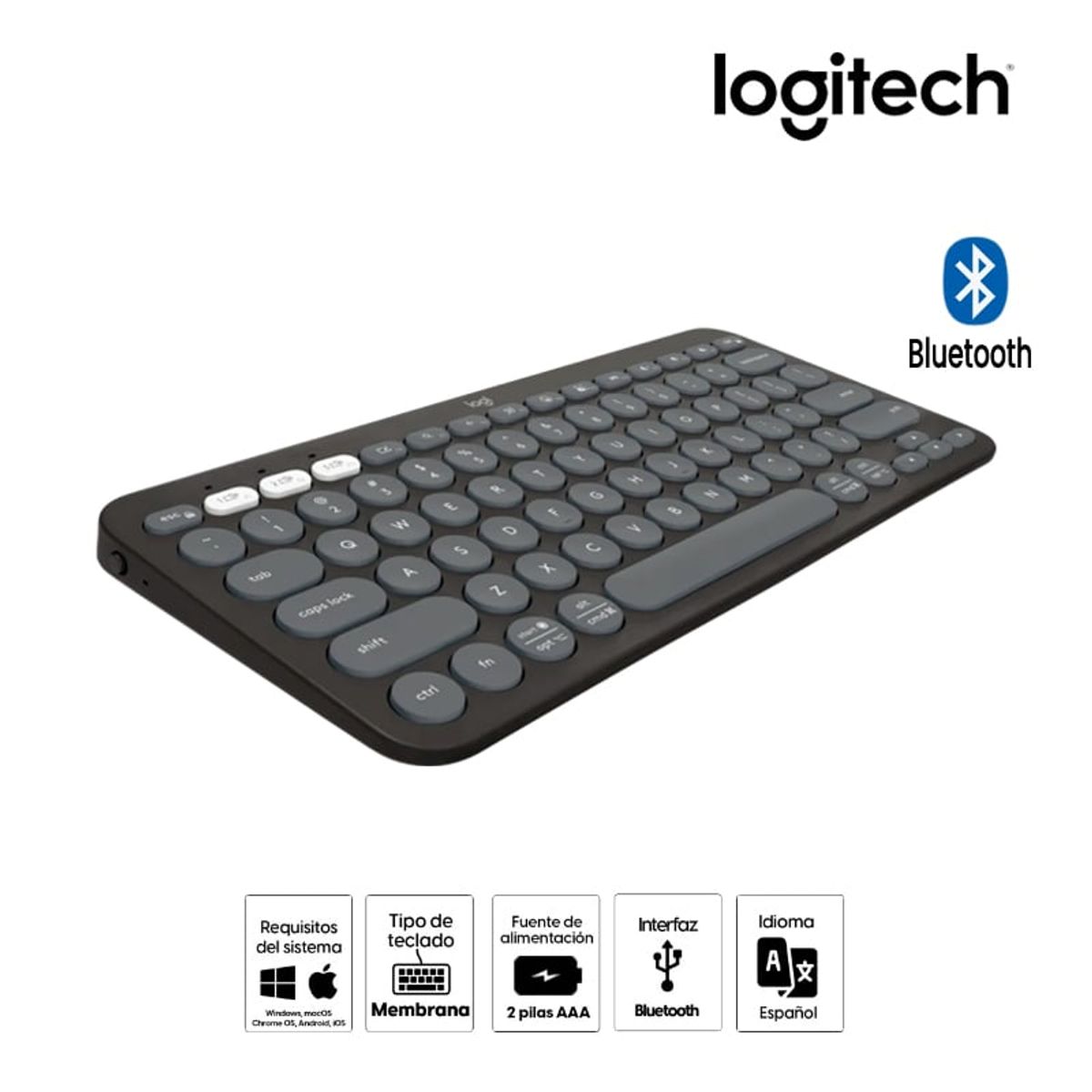 LOGITECH - TECLADO LOGITECH PEBBLE 2 K380S BLUETOOTH/WIRELESS SP GRAPHITE