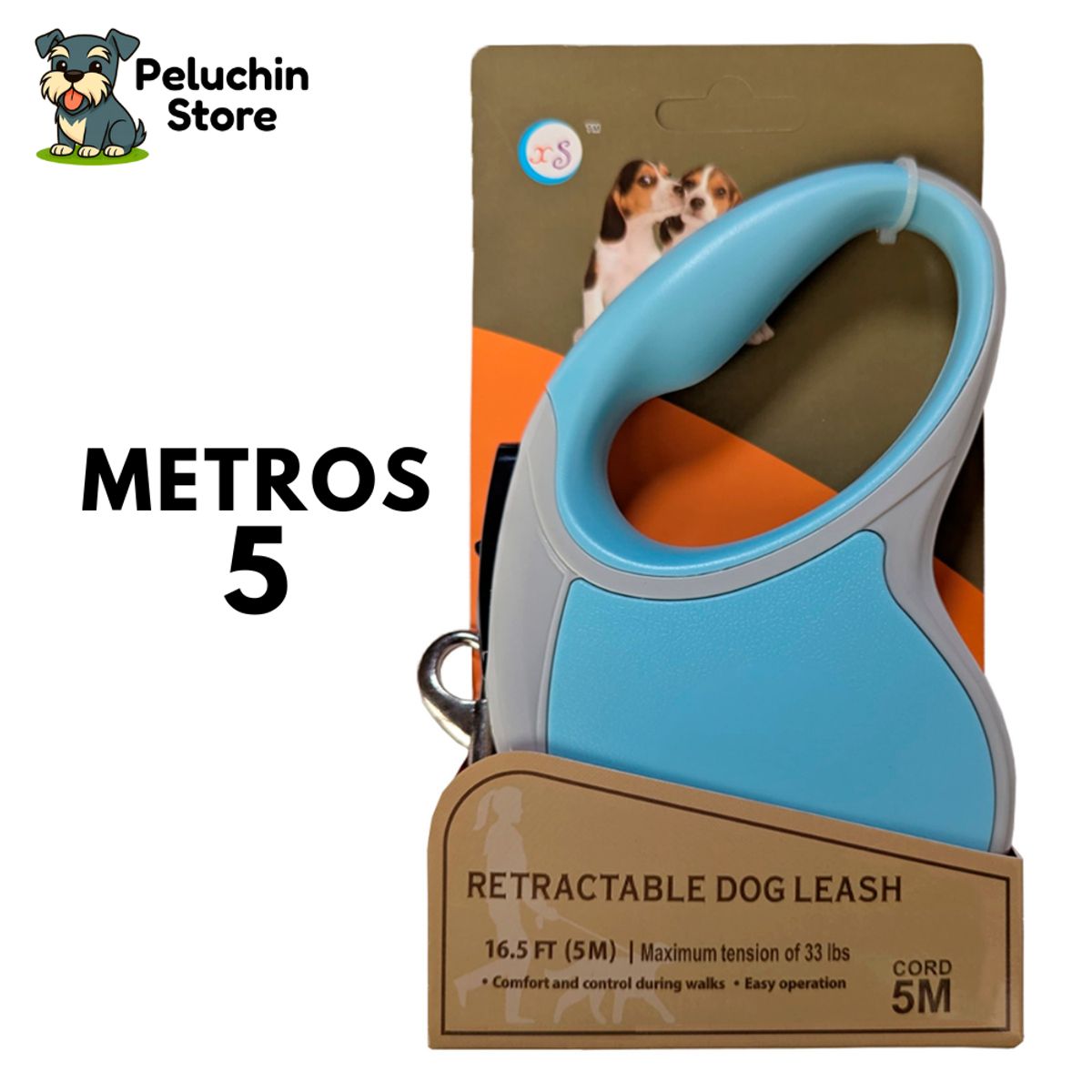 HAMACAS LIZARASO - Soga Retráctil para Mascotas Color Celeste - Peluchin Store