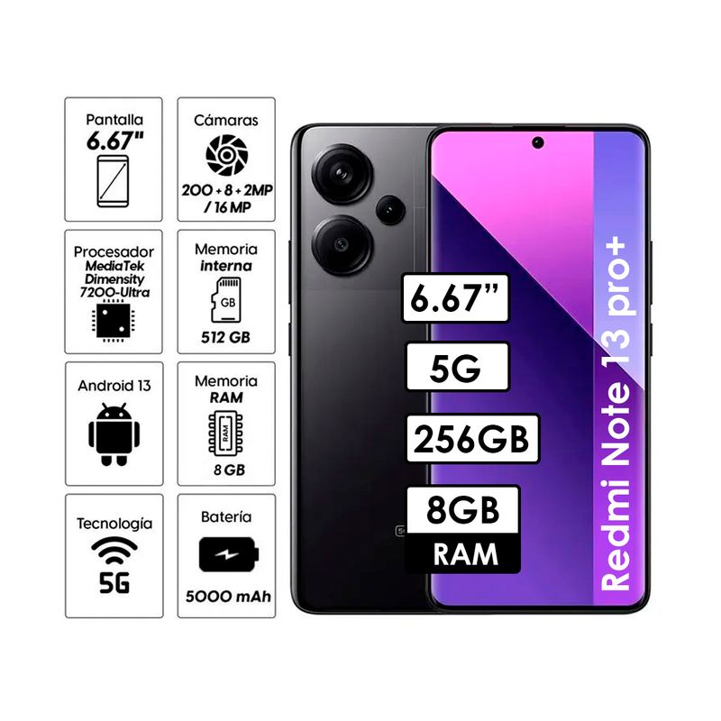 REDMI - Celular Redmi Note 13 PRO PLUS  5G 8GB RAM 256GB NEGRO