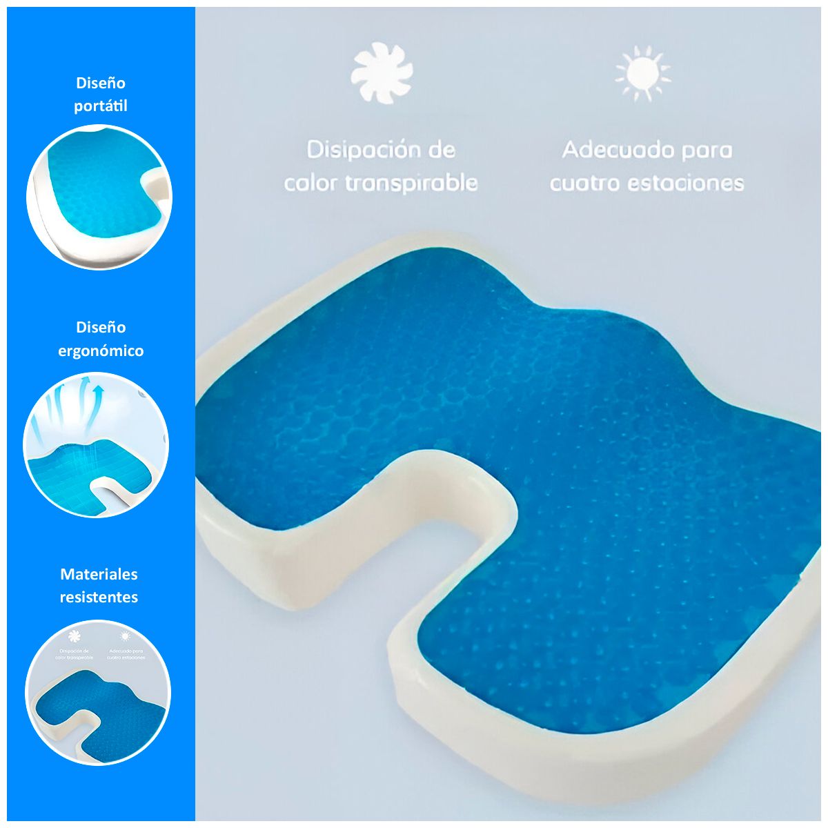 GENERICO - Cojín de Gel Viscoelástico para Asientos Ortopédicos