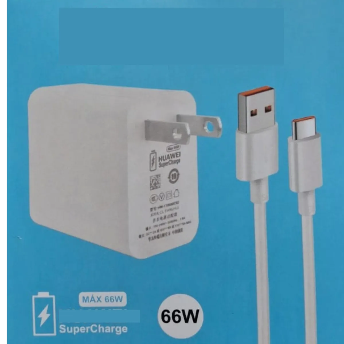 GENERICO - CARGADOR SUPER RAPIDA 66W - COMPATIBLE HONOR - HUAWEI - NUEVO - CAJA