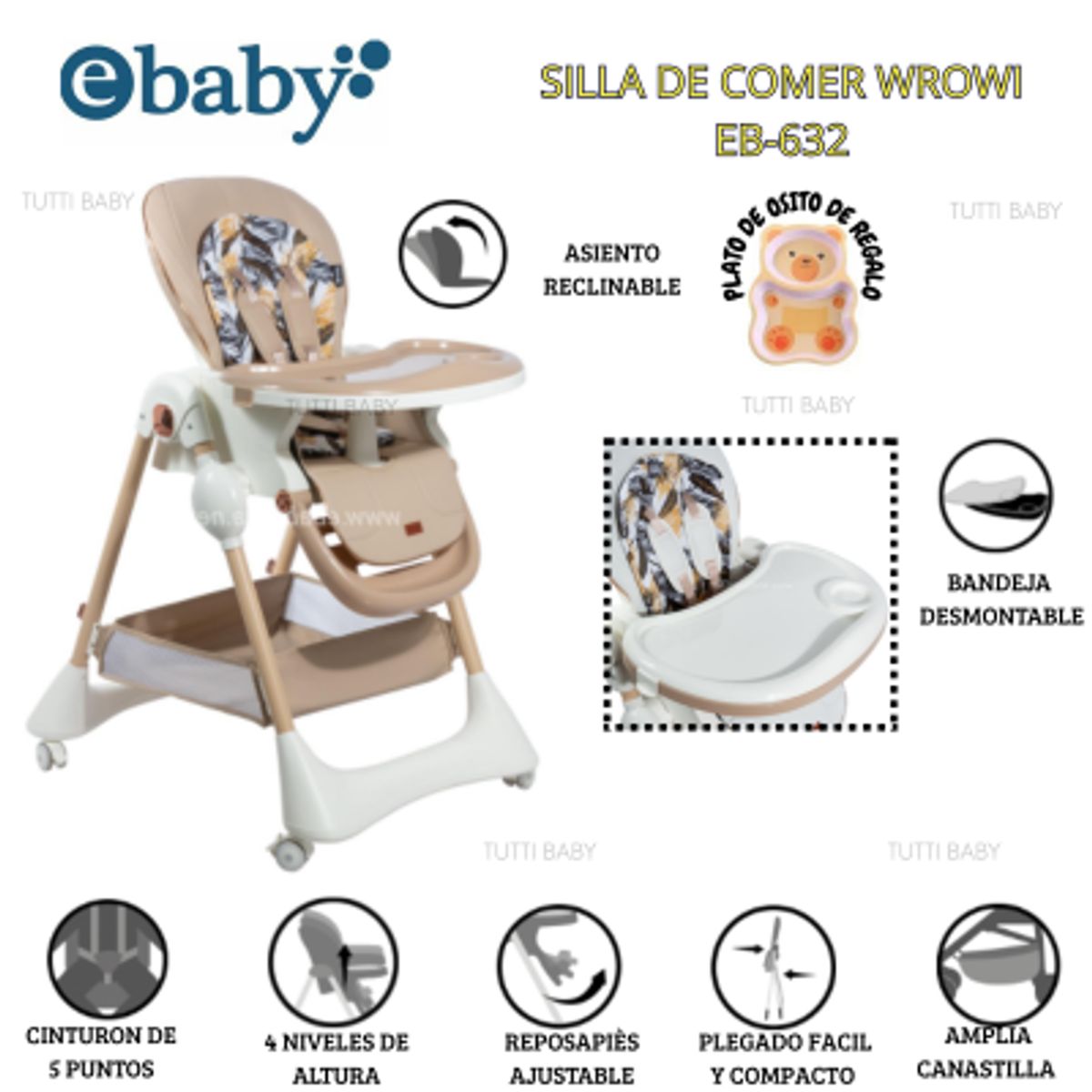 EBABY - SILLA DE COMER GRADUABLE WROWI - BEIGE