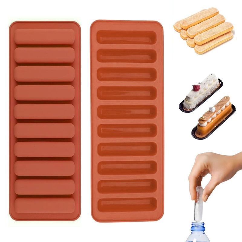 HOGARMAS - Set de 3 Moldes Bandejas en Tiras para Hielos Postres Rojo Ladrillo