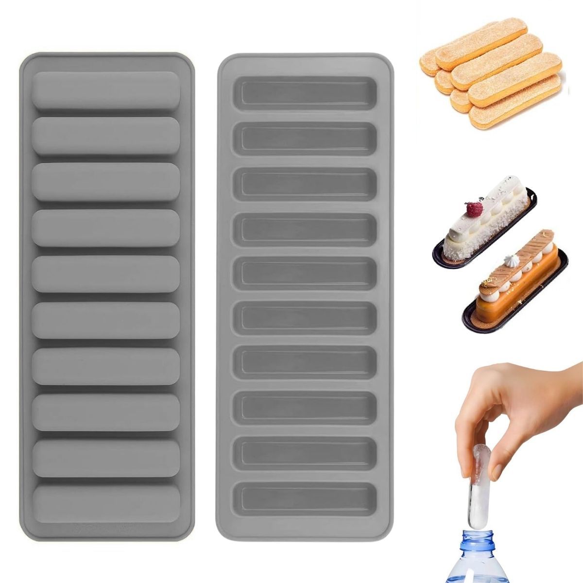 HOGARMAS - Set de 3 Moldes Bandejas en Tiras para Hielos Postres Gris