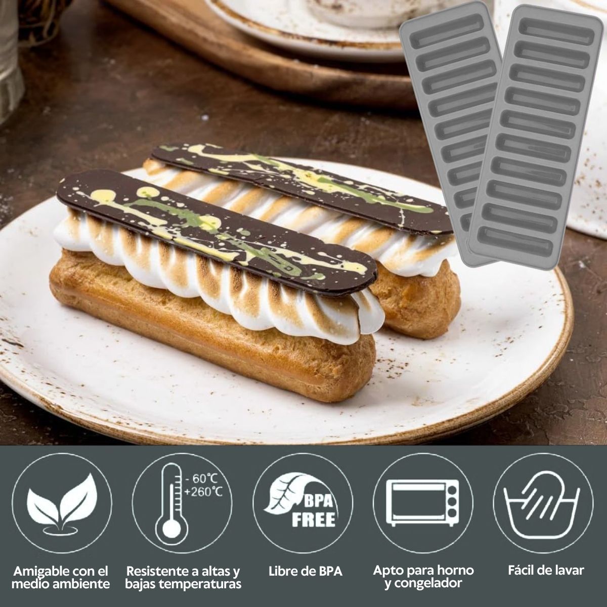 HOGARMAS - Set de 3 Moldes Bandejas en Tiras para Hielos Postres Gris