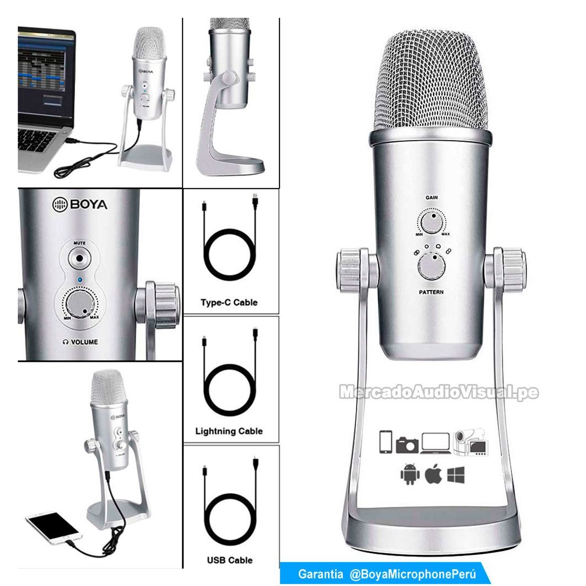 BOYA - BOYA BY-PM700SP - Micrófono de mesa PodCast para SmartPhone y laptops