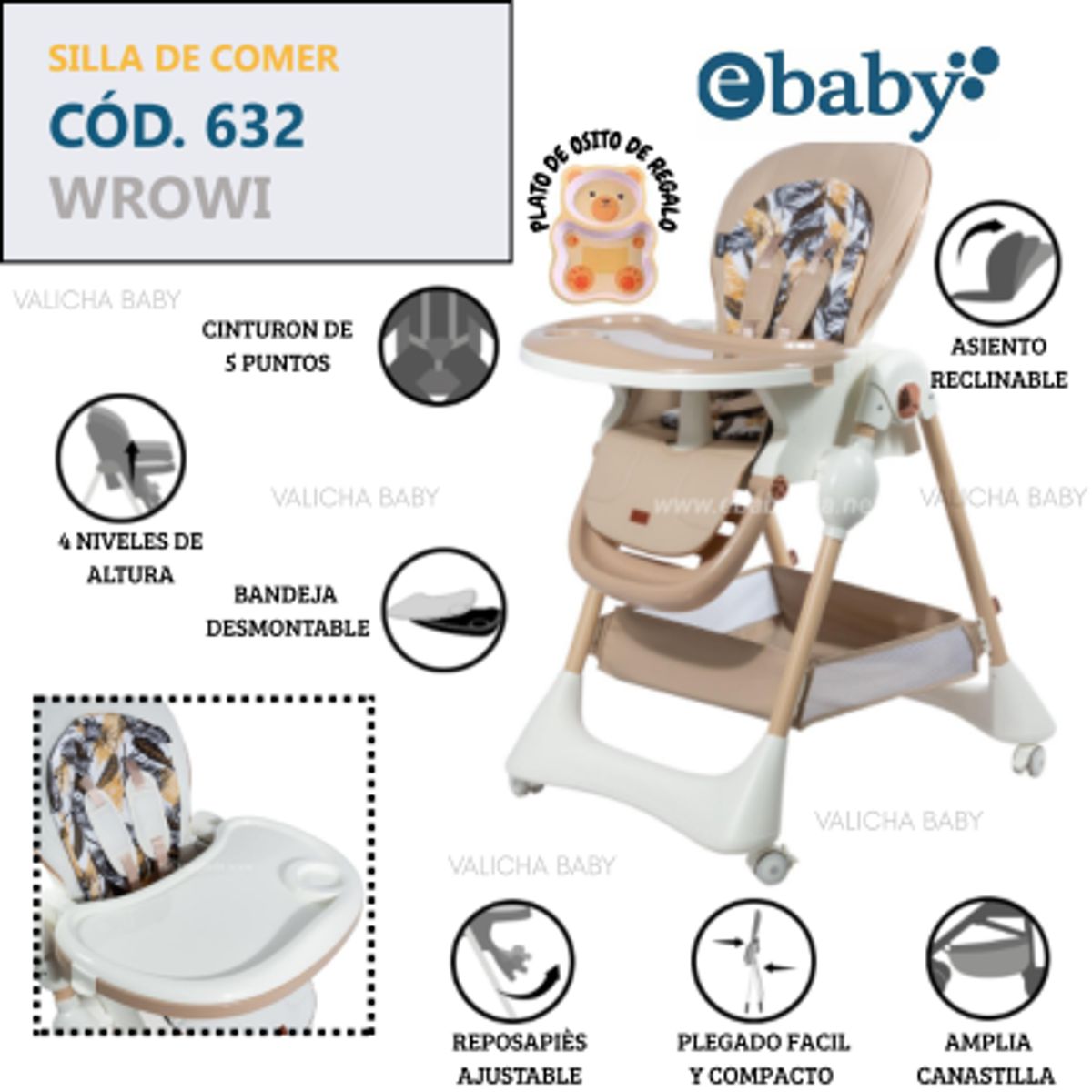 EBABY - SILLA DE COMER GRADUABLE WROWI - BEIGE