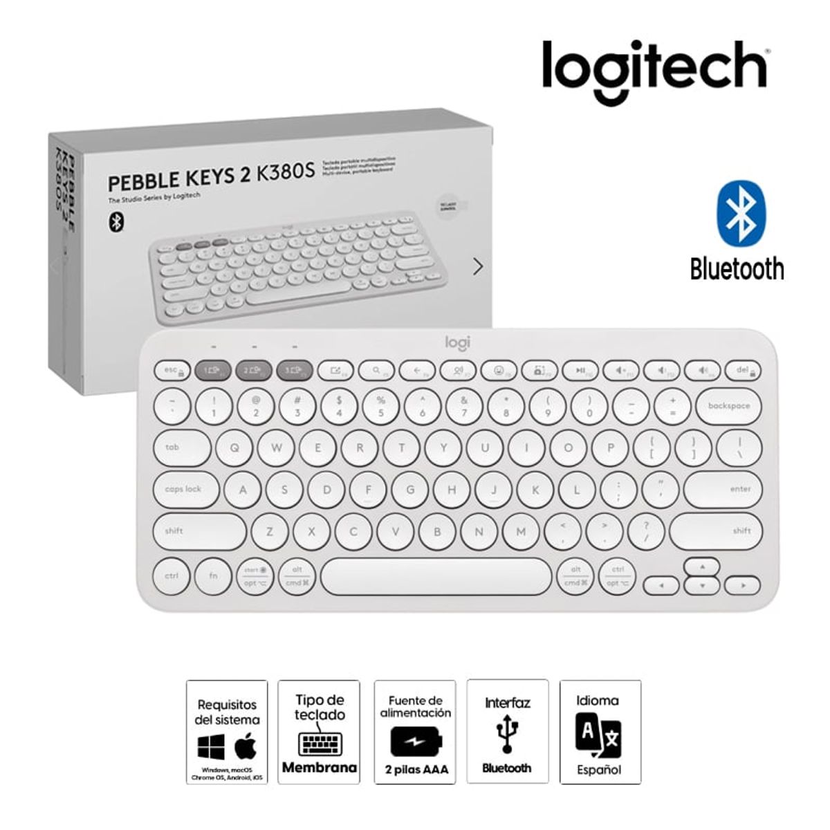 LOGITECH - TECLADO LOGITECH PEBBLE 2 K380S BLUETOOTH/WIRELESS SP WHITE