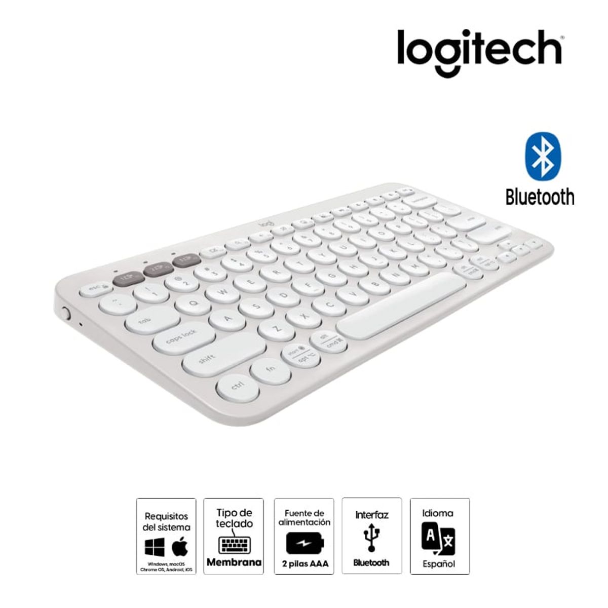 LOGITECH - TECLADO LOGITECH PEBBLE 2 K380S BLUETOOTH/WIRELESS SP WHITE