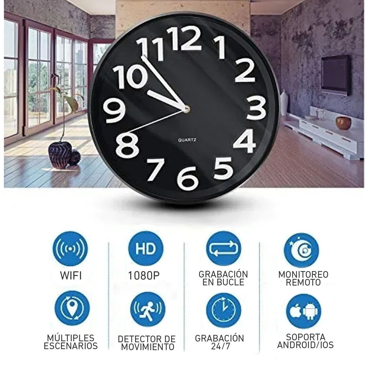 OEM - Cámara espía oculta tipo reloj de pared 1080P Wifi IP408W