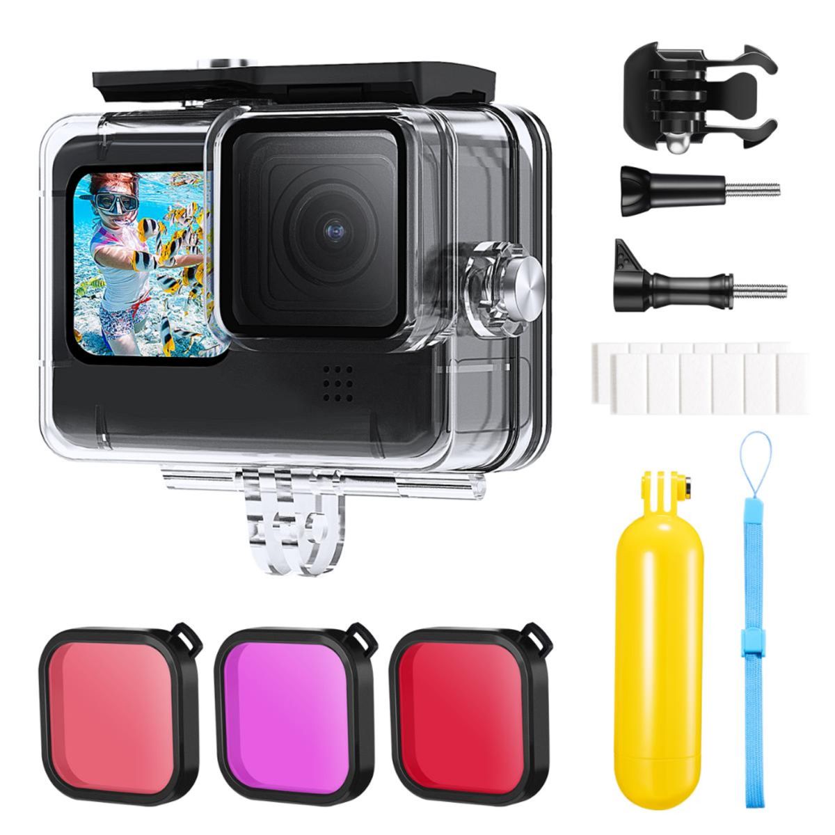 K&F CONCEPT - KIT DE ACCESORIOS GO PRO 21 EN 1 CON MANGO FLOTANTE Y FILTROS DE COLOR