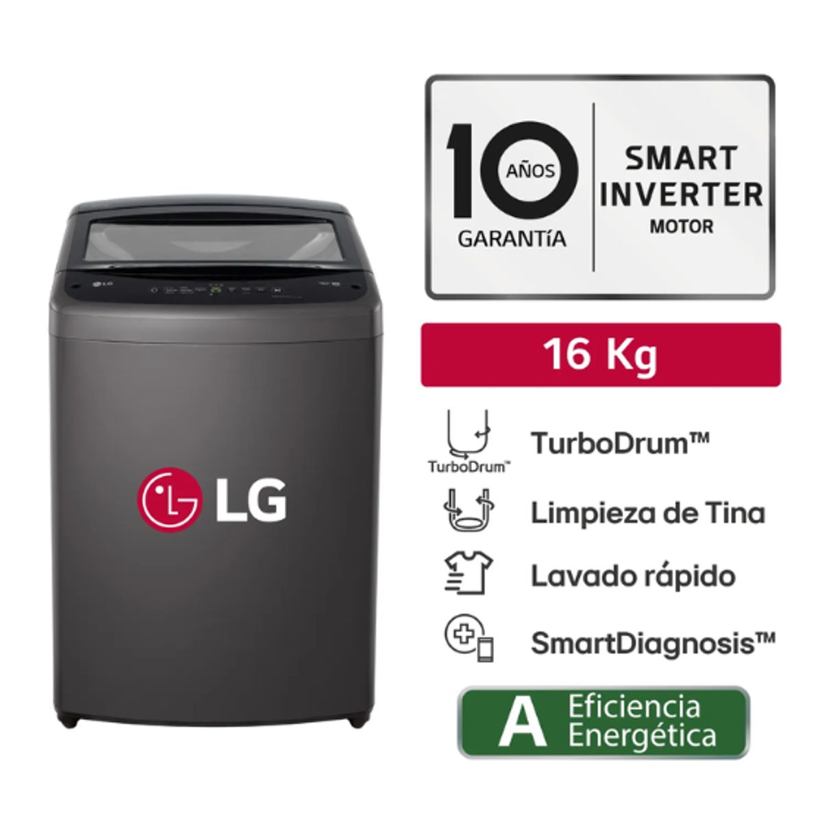 LG - Lavadora LG Carga Superior WT16BVTB Negro Claro 16 kg TurboDrum