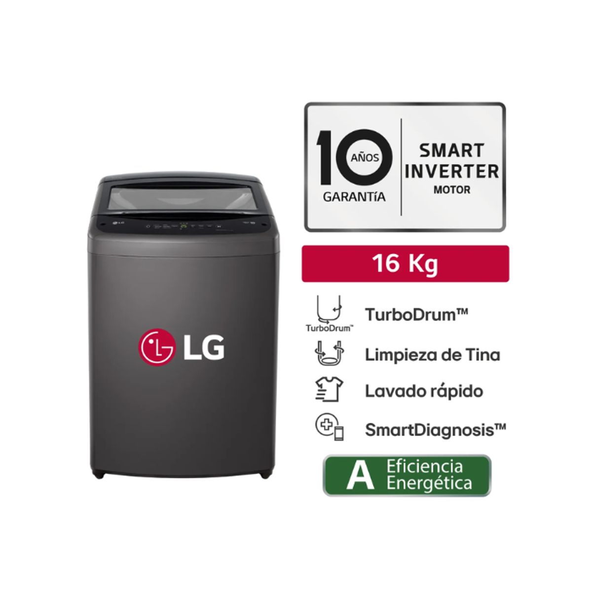 LG - Lavadora LG Carga Superior WT16BVTB Negro Claro 16 kg TurboDrum