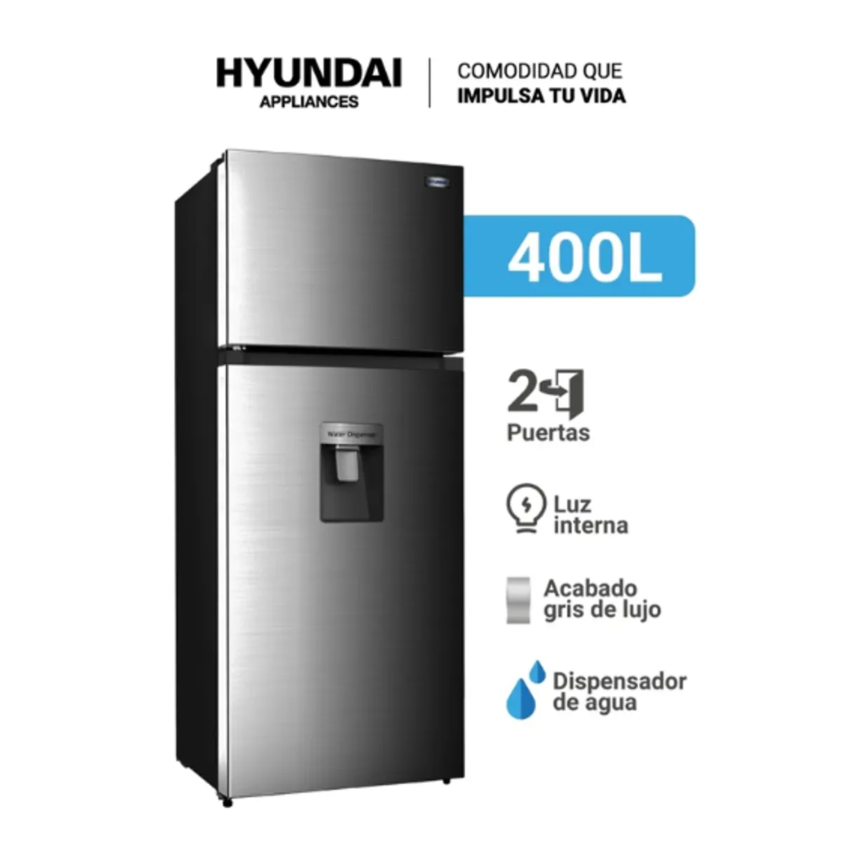 HYUNDAI - Refrigeradora HYUNDAI 400LT HYRF411NFPK  PLATEADA 2 PUERTAS