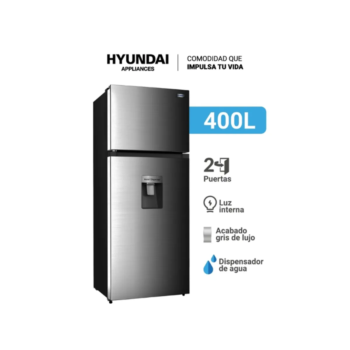 HYUNDAI - Refrigeradora HYUNDAI 400LT HYRF411NFPK  PLATEADA 2 PUERTAS