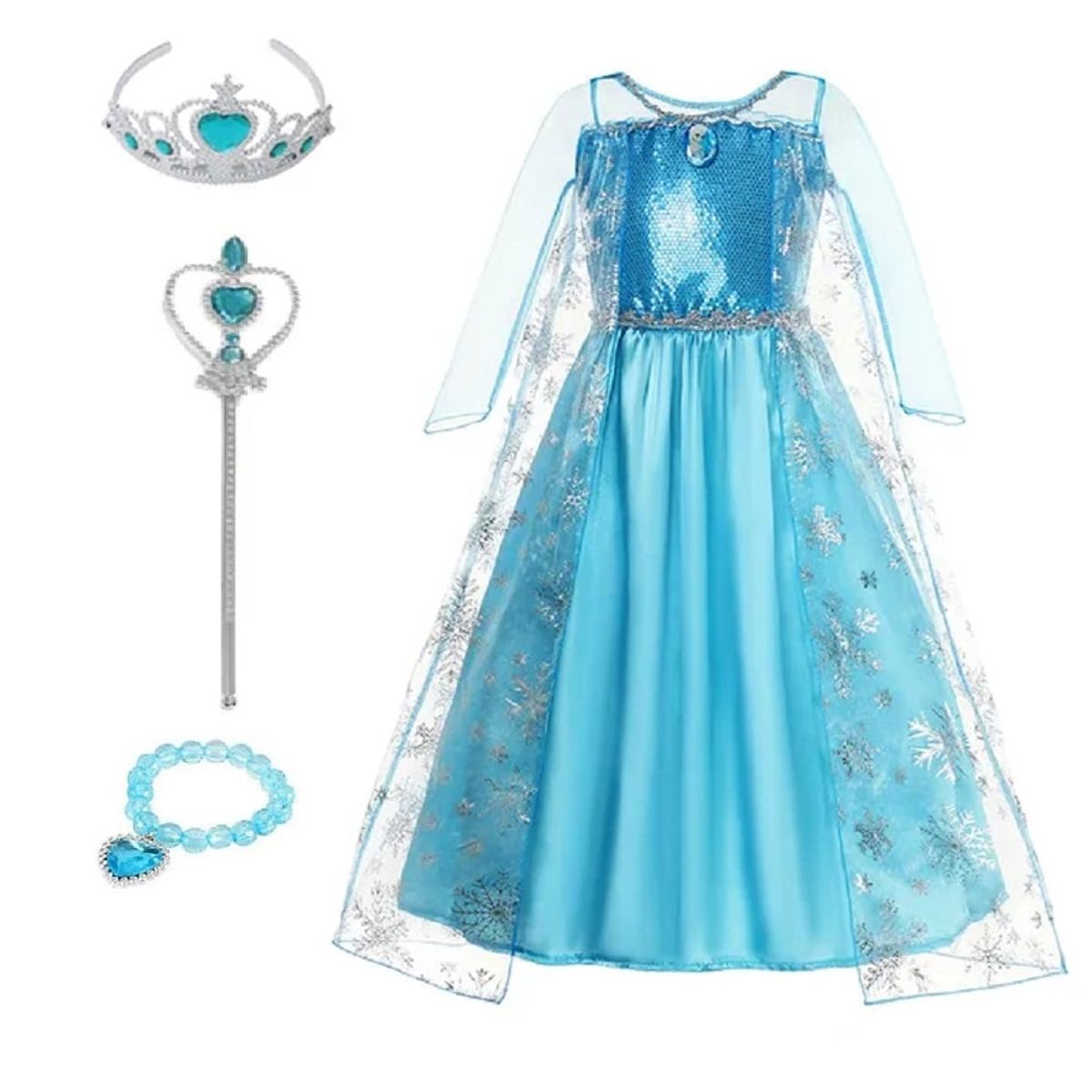 GENERICO - Disfraz Vestido Niña Princesa Celeste Accesorios Cumpleaños Genieka