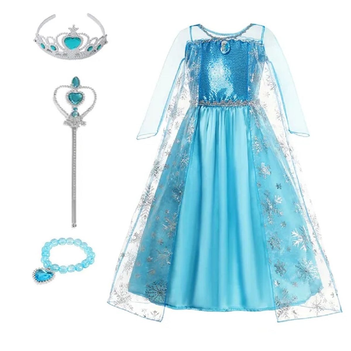 GENERICO - Disfraz Vestido Niña Princesa Celeste Accesorios Cumpleaños Genieka