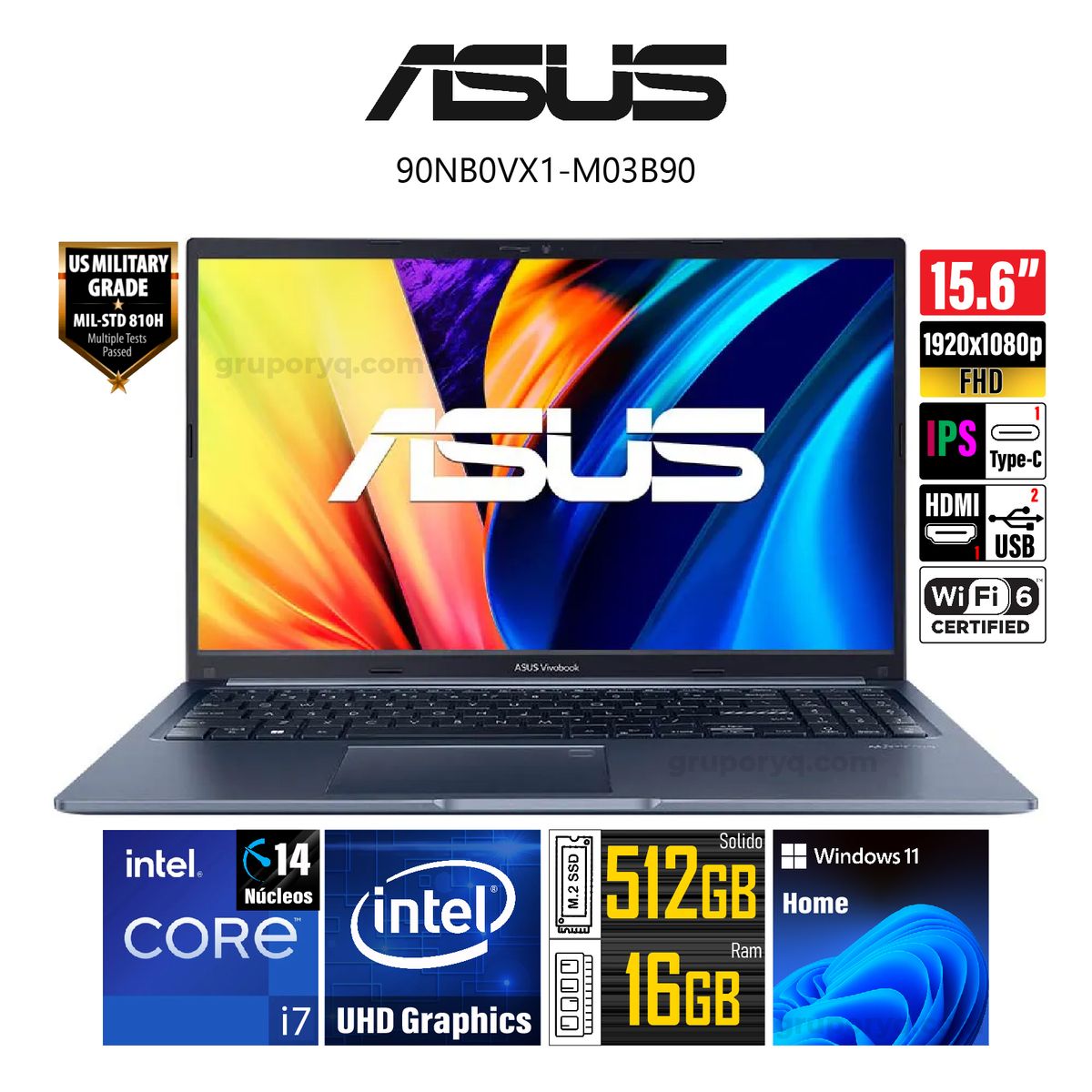 ASUS - Laptop ASUS VIVOBOOK X1502ZA-EJ2466W Intel Core i7-12700H 15.6" FHD RAM 16GB SSD 512GB Win 11 Home