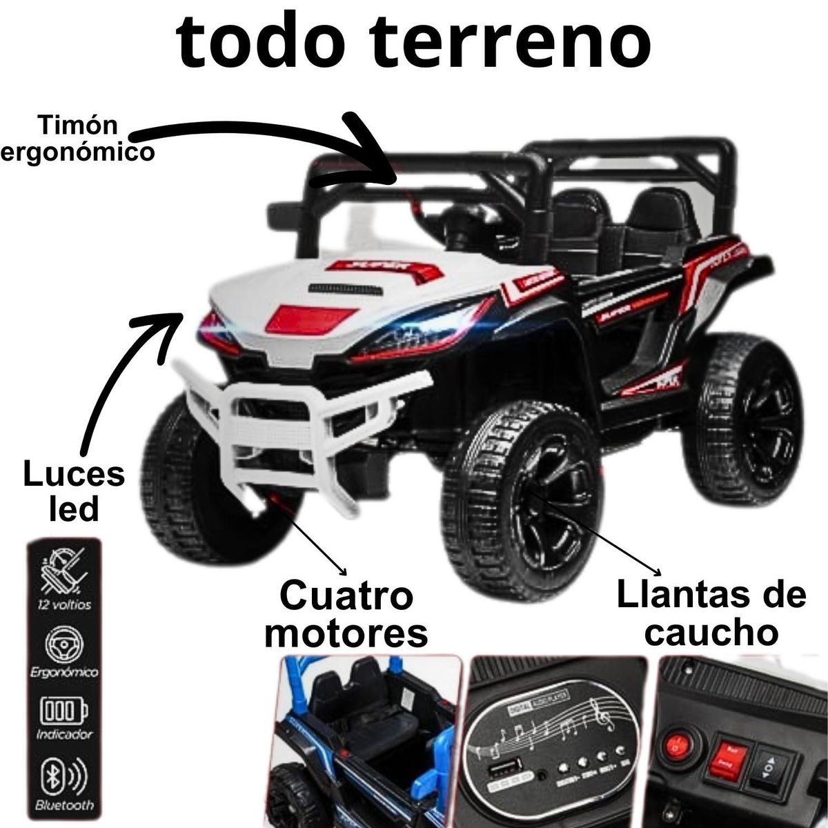 GENERICO - Coche Todo Terreno Bug Utv 12vControl para niños con Bluetooth