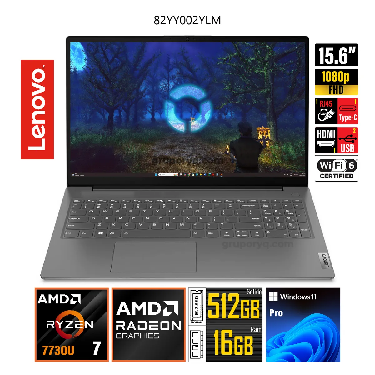 LENOVO - Laptop LENOVO V15 G4 ABP Ryzen 7-7730U 156 FHD RAM 16GB SSD 512GB- 82YY002YLM