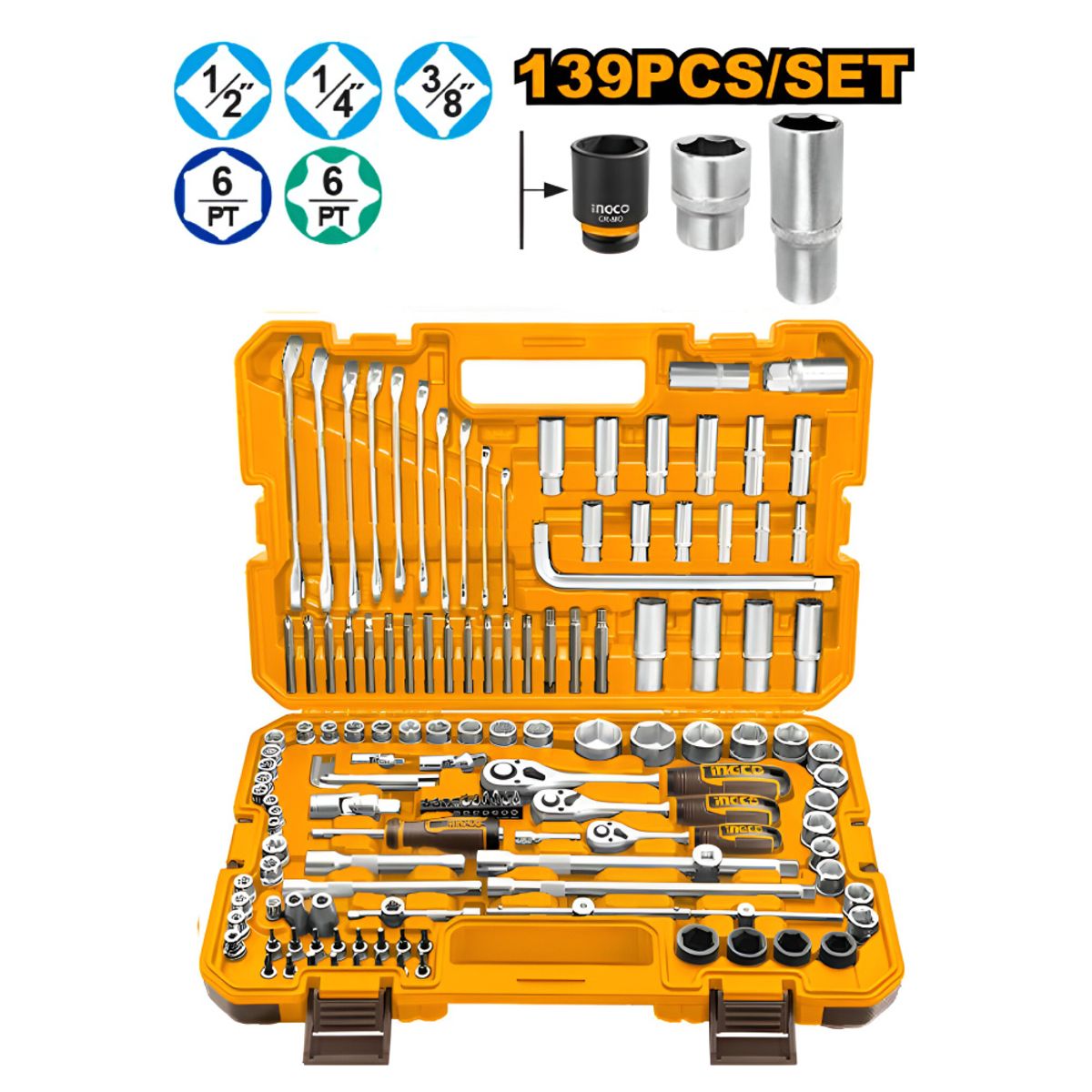 INGCO TOOLS - SET 139 PIEZAS DE HERRAMIENTAS MANUALES COMBINADAS INGCO HKTHP21391
