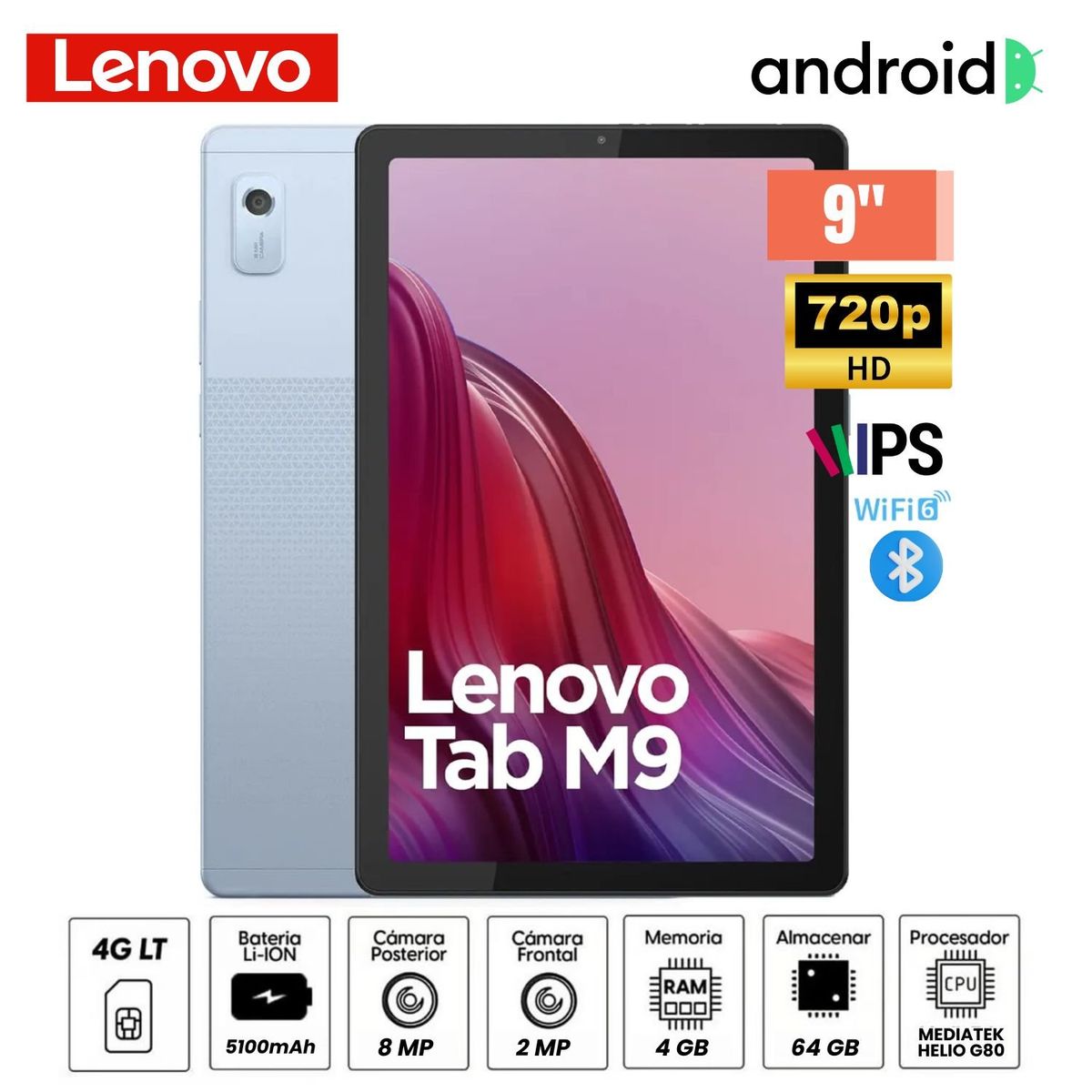 LENOVO - Tablet Lenovo Tab M9 LTE 9"Pulg.  4GBRAM 128GB SSD HD TB310XU + Folio Case