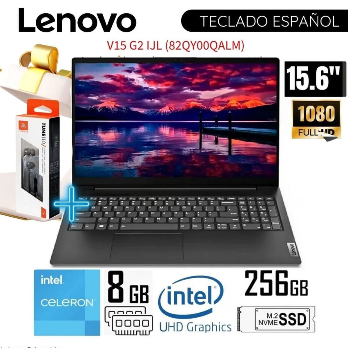 LENOVO - Laptop Lenovo V15 G2 IJL 15.6"   FHD Intel Celeron N4500 8GB RAM 256GB SSD 82QY00QALM - Negro