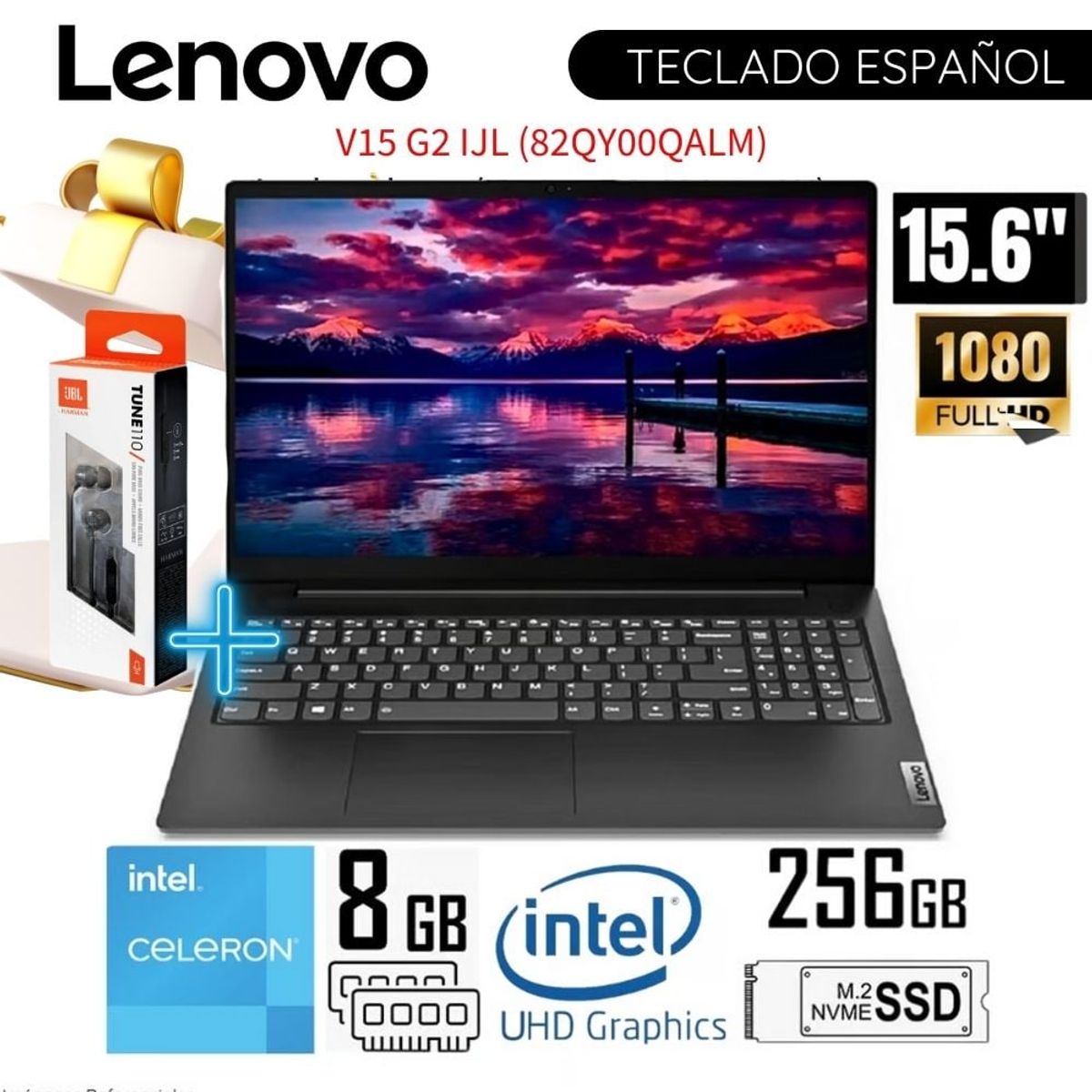 LENOVO - Laptop Lenovo V15 G2 IJL 15.6"   FHD Intel Celeron N4500 8GB RAM 256GB SSD 82QY00QALM - Negro