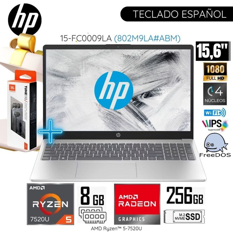 HP - Laptop HP 15-FC0009LA AMD Ryzen 5-7520U 8GB RAM 256GB SSD 15.6"   FHD - Silver
