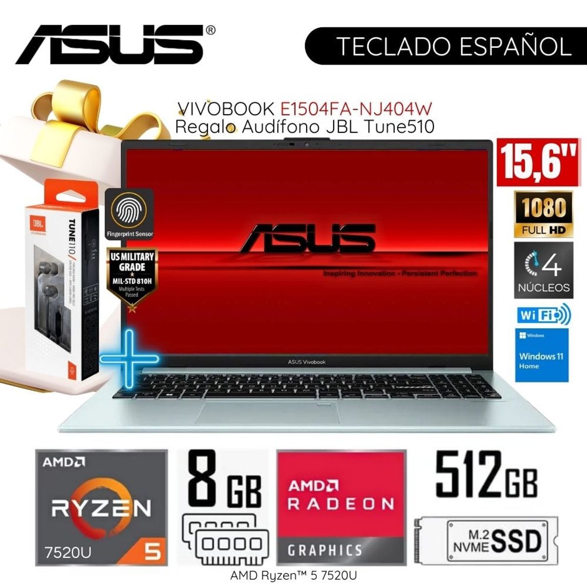 ASUS - Laptop ASUS E1504FA-NJ404W AMD Ryzen5-7000 8GB RAM 512GB SSD 15.6" FHD Windows 11 Home