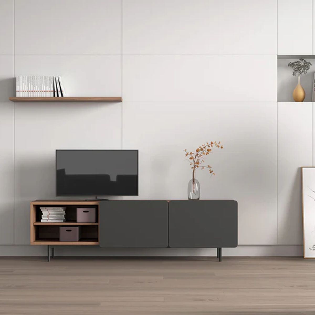 R&R MUEBLES - Mueble de TV 55 Yuina  Marrón y Negro R&R MUEBLES