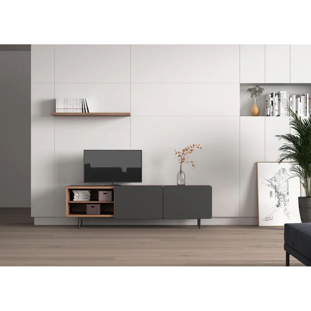 R&R MUEBLES - Mueble de TV 55 Yuina  Marrón y Negro R&R MUEBLES