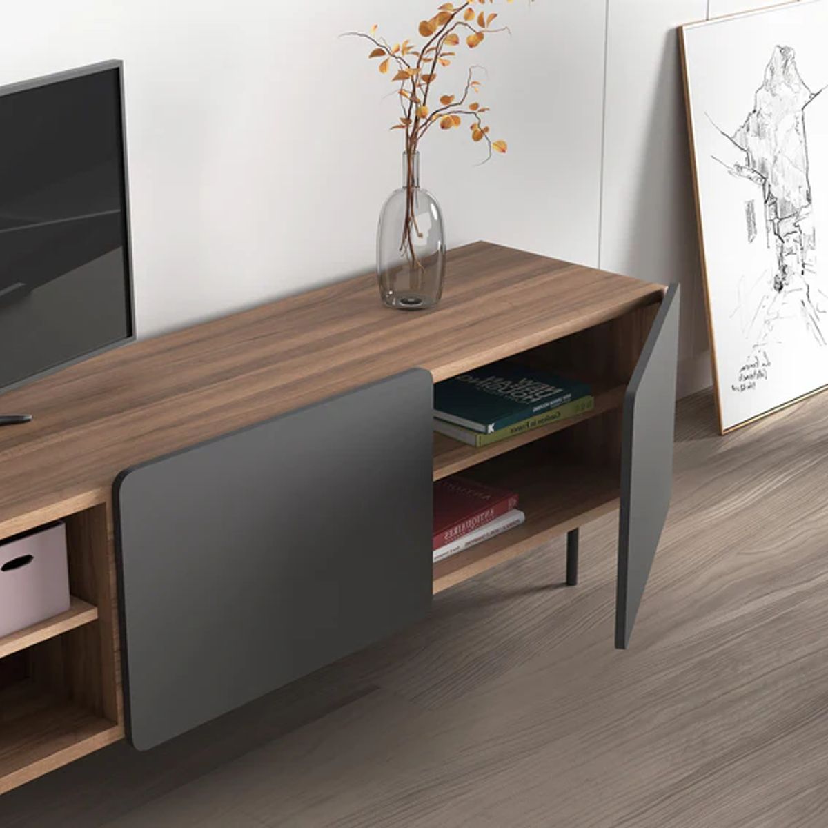 R&R MUEBLES - Mueble de TV 55 Yuina  Marrón y Negro R&R MUEBLES