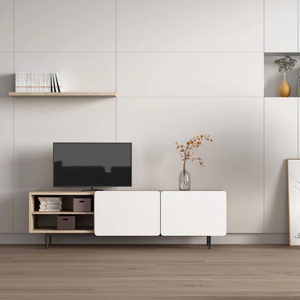 R&R MUEBLES - Mueble de TV 55 Yuina  Marrón y Blanco R&R MUEBLES