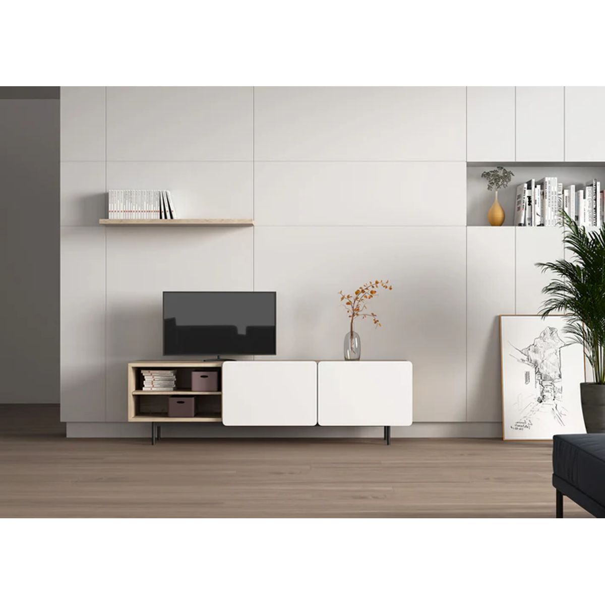 R&R MUEBLES - Mueble de TV 55 Yuina  Marrón y Blanco R&R MUEBLES