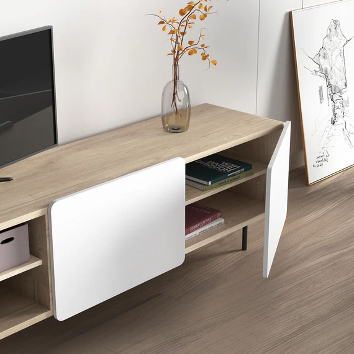 R&R MUEBLES - Mueble de TV 55 Yuina  Marrón y Blanco R&R MUEBLES