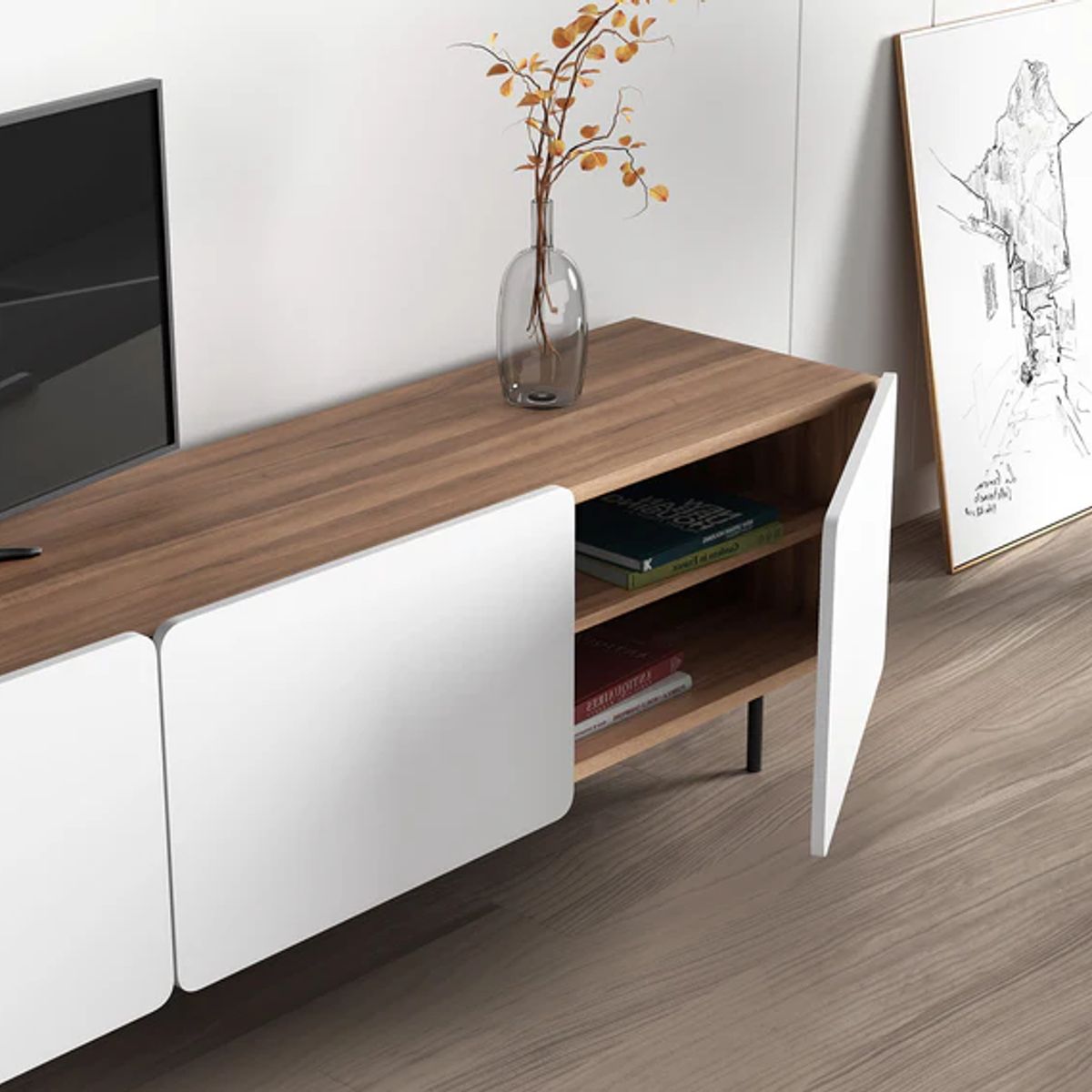 R&R MUEBLES - Mueble de TV 55 Kitahara Blanco y Marrón R&R MUEBLES