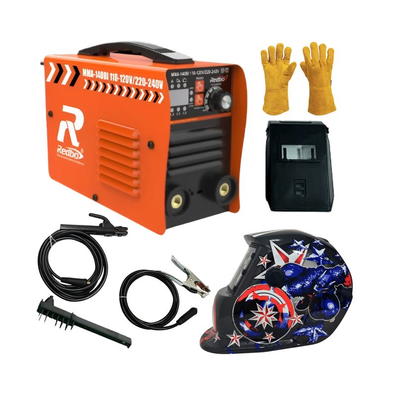 REDBO - REDBO Soldadora Inversora MMA-140 110220V PORTÁTILg + Careta + Guantes