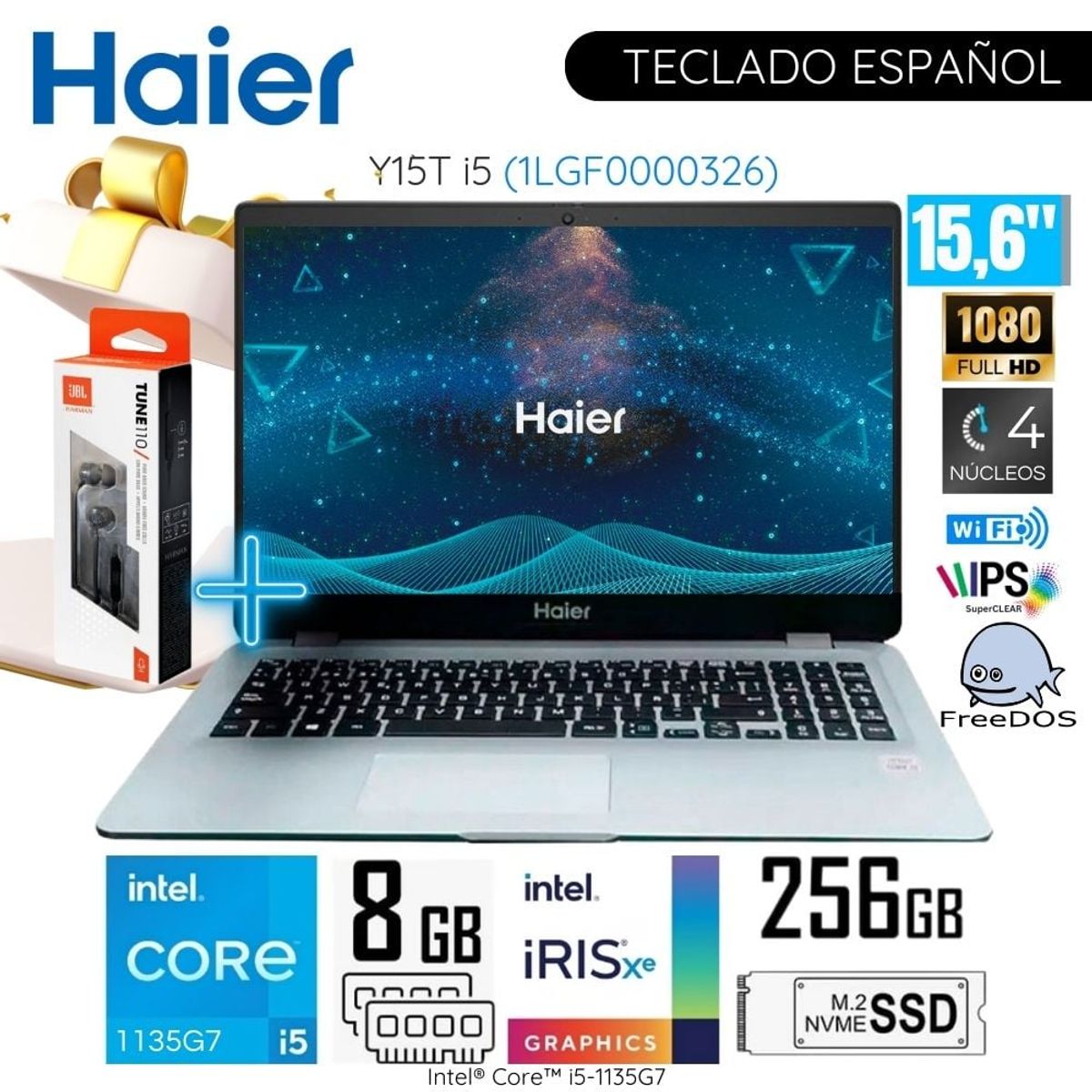 HAIER - Laptop Haier Y15T I5 Intel Corei5-1135G7 8GB RAM  256GB SSD 15.6"   FHD  Intel Iris Xe 1LGF0000326