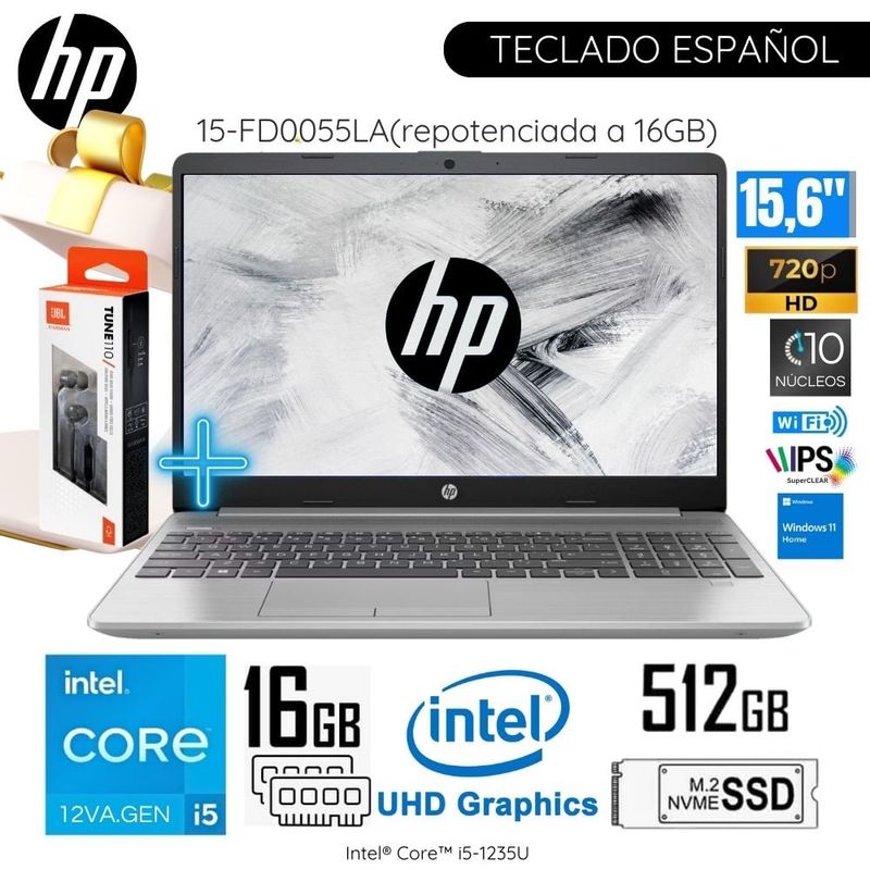 HP - Laptop HP 15-FD0055LA Intel Corei5-1235U 16GB RAM 512GB SSD 15:6"   HD WIN11 - Plateado