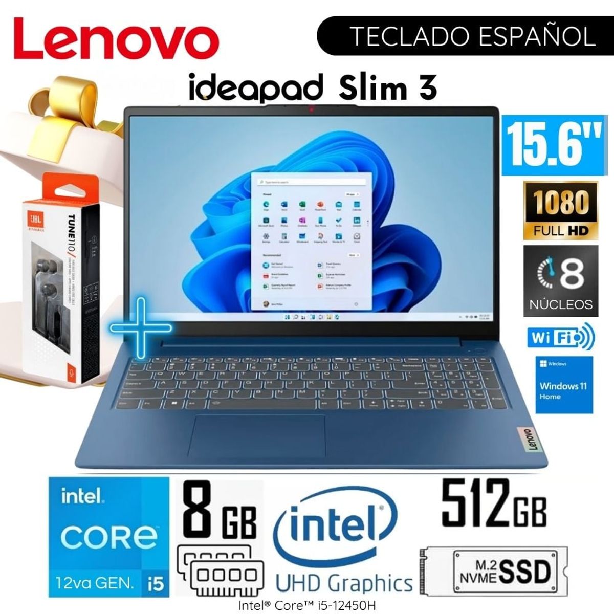 LENOVO - Laptop Lenovo IdeaPad Slim 3 15IAH8 Intel Core i5-12450H 8GB RAM 512GB SSD 15.6"  FHD  Abyss Blue