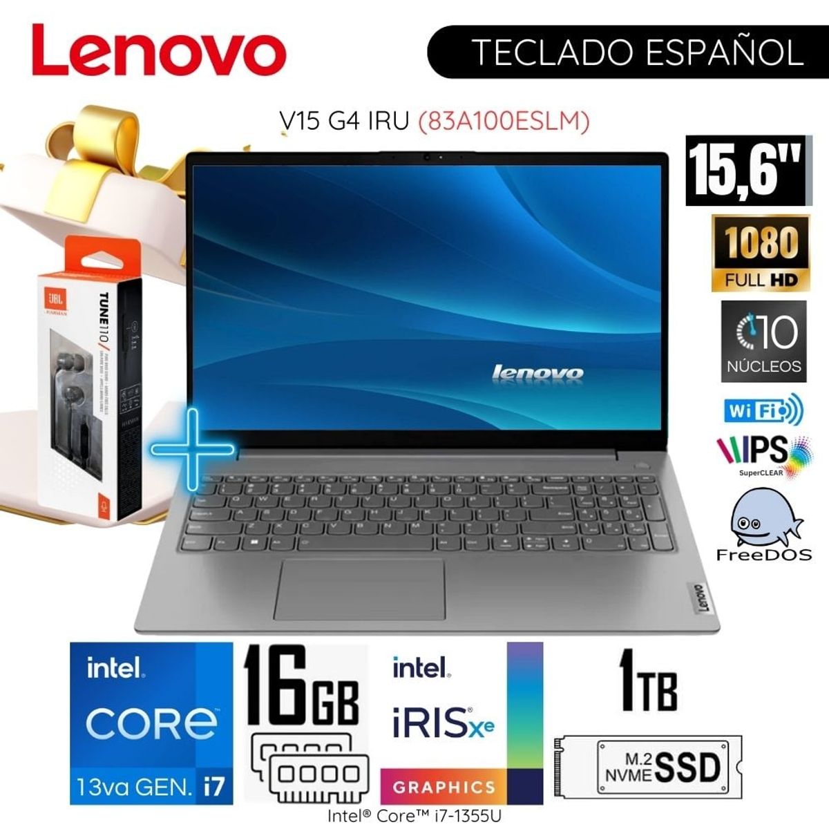 LENOVO - Laptop Lenovo V15 G4 IRU 15.6"   FHD Intel Core i7-1355U 16GB RAM 1TB SSD 83A100ESLM